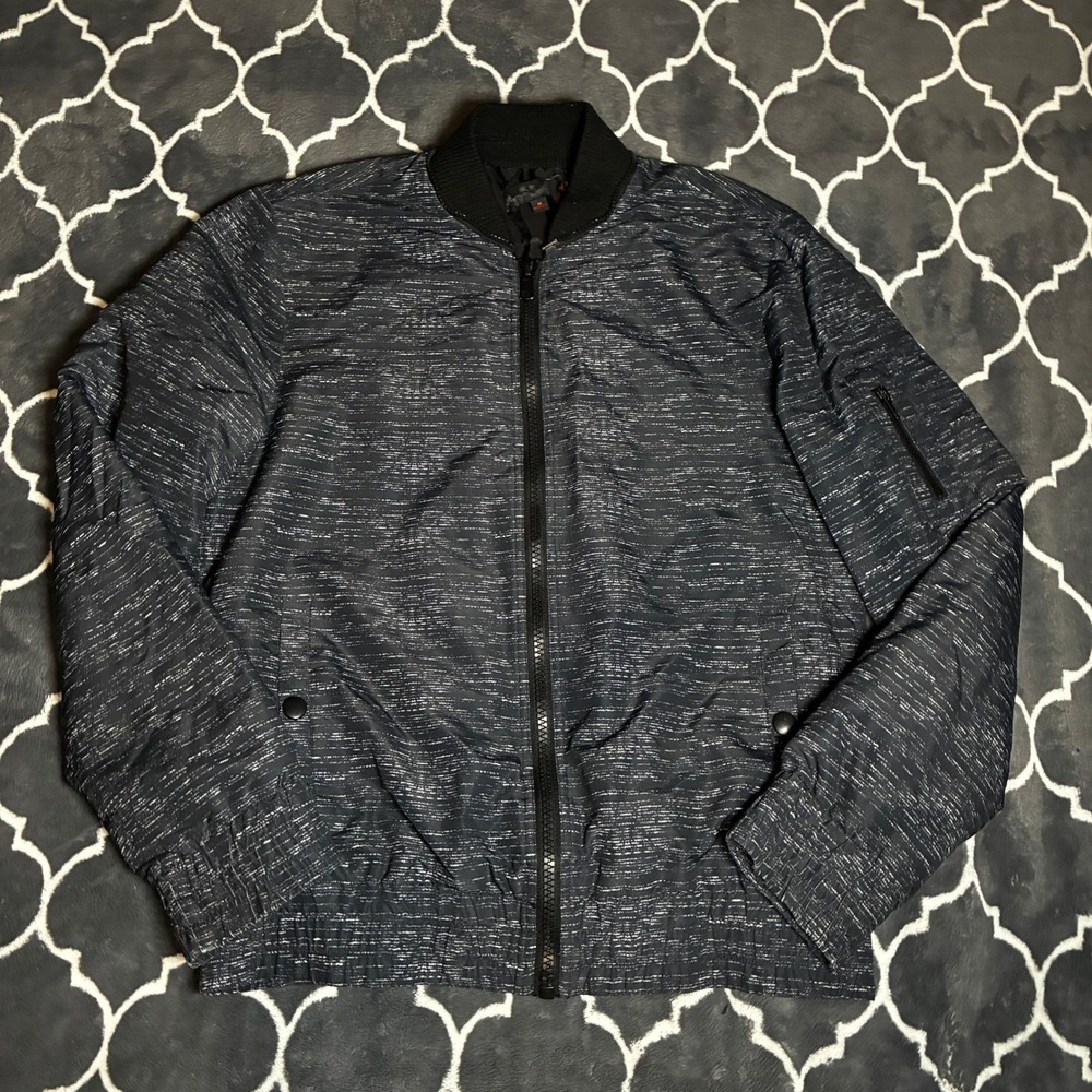 G by GUESS Mens Bomber Jacket Medium Black White LA Graphic Full Zip Streetwear